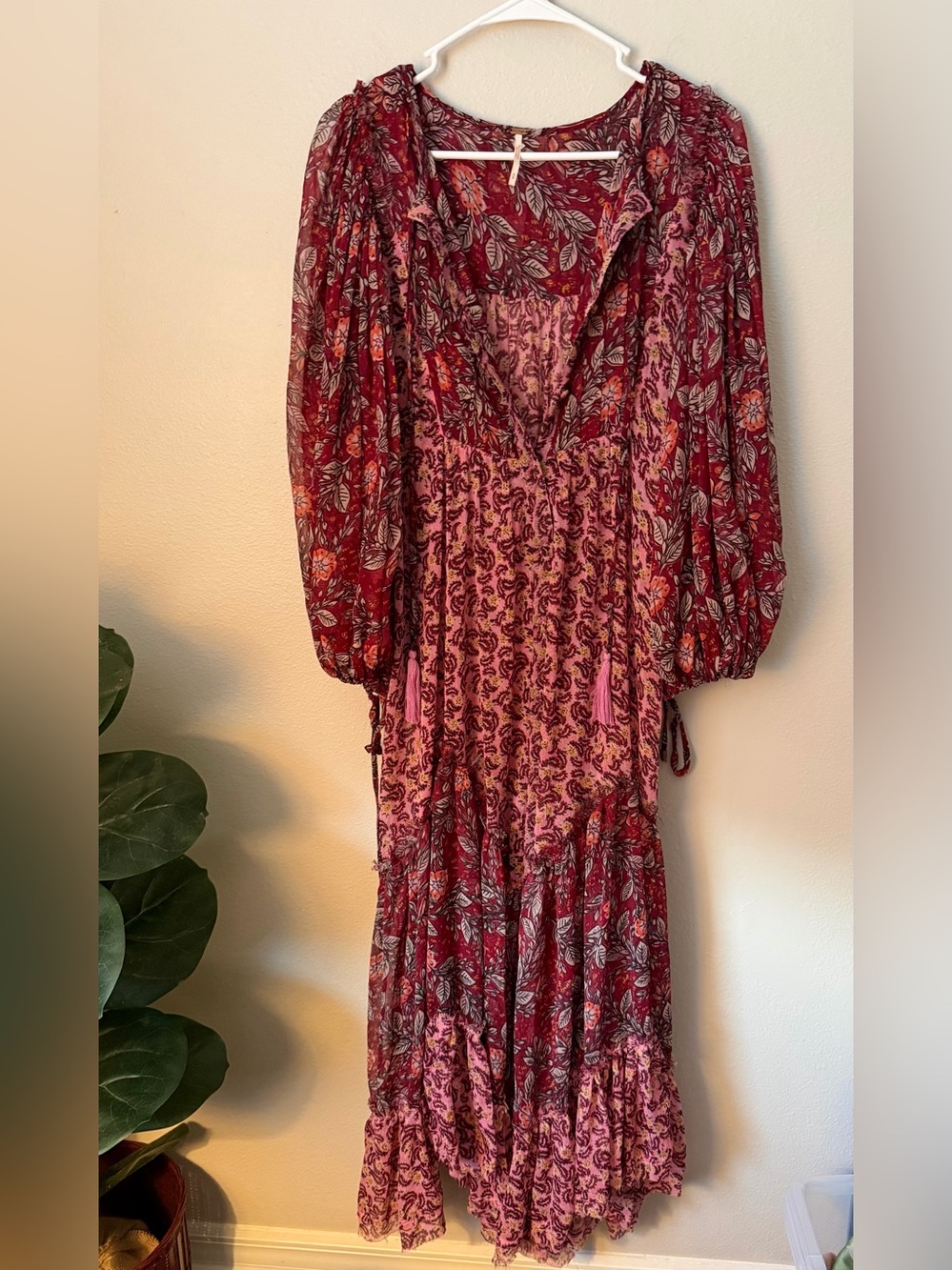 Free people Estelle Chiffon Sheer Bohemian Floral Tiered Maxi Dress S (no slip) - Picture 2 of 4